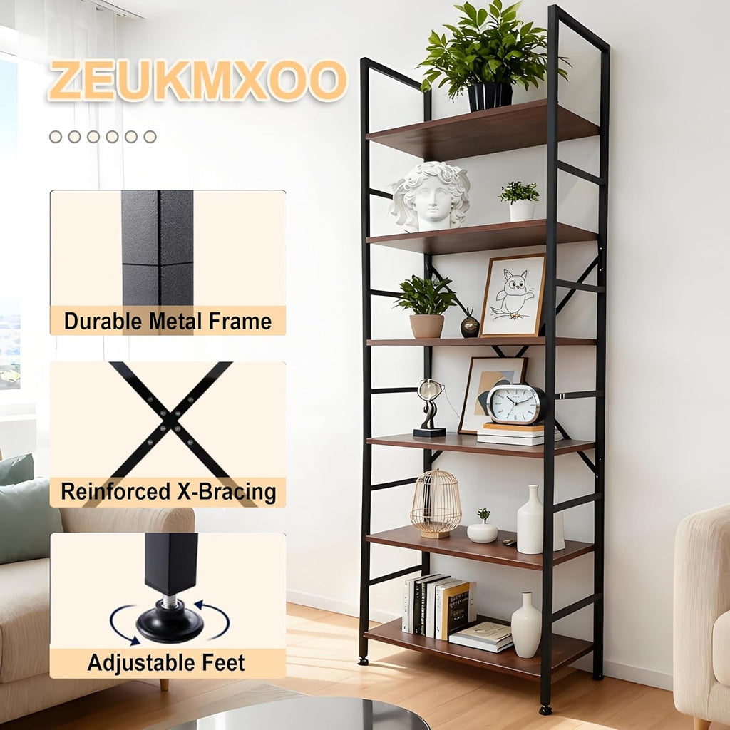 Book Shelf,6 Tier Bookshelves,Industrial Wood Bookcase,72" H Ladder Bookshelf,Home Office Bookcase Shelf Storage Organizer,Ladder Shelf for Bedroom,Living Room