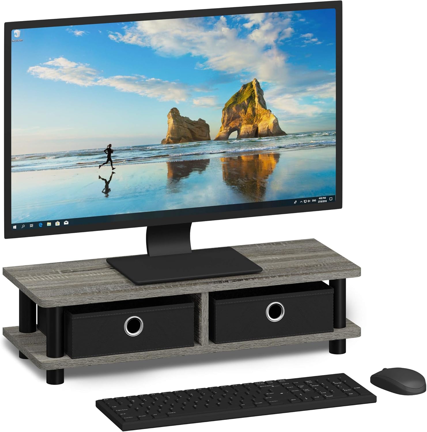 FURINNO Turn-N-Tube Monitor Stand, French Oak Grey/Black