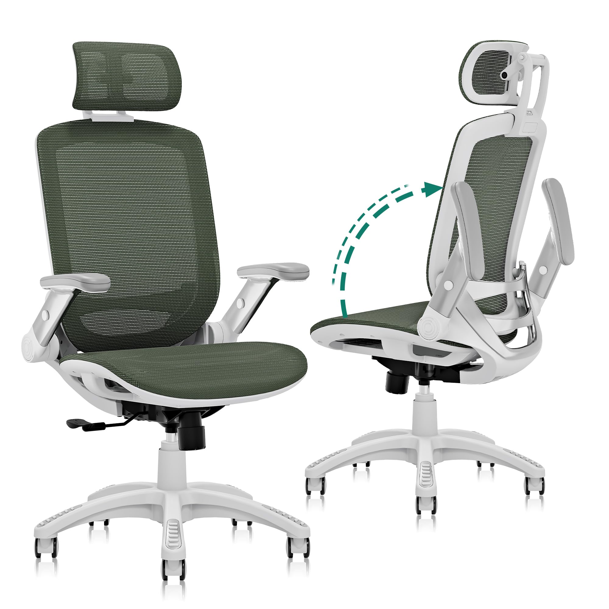GABRYLLY Ergonomic Office Chair, High Back Home Desk Chair with Headrest, Flip-Up Arms, 90-120° Tilt Lock and Wide Cushion, Big and Tall Mesh Chairs for Man Woman, Black Task Chair