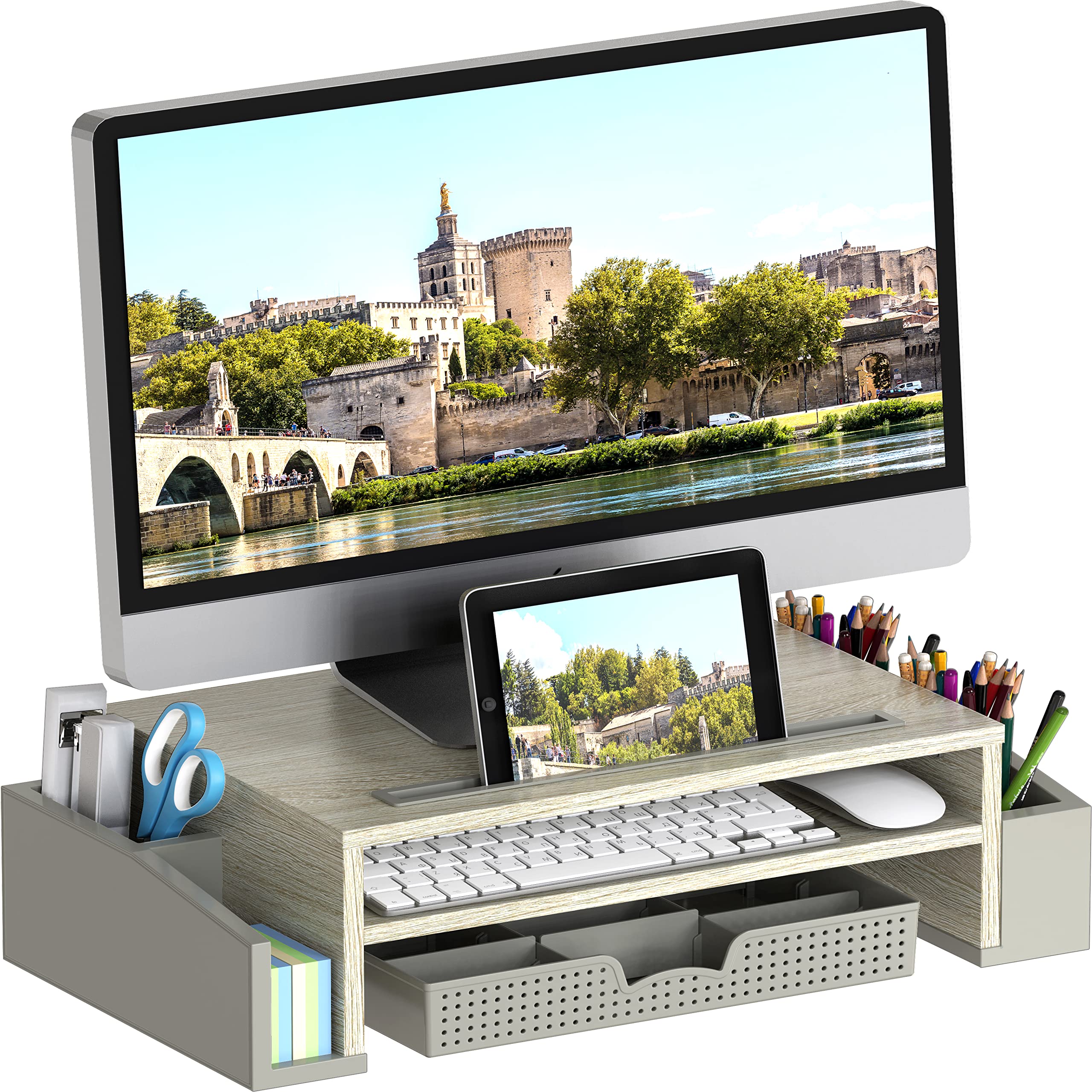 Simple Houseware Desk Monitor Stand Riser with Adjustable Organizer tray