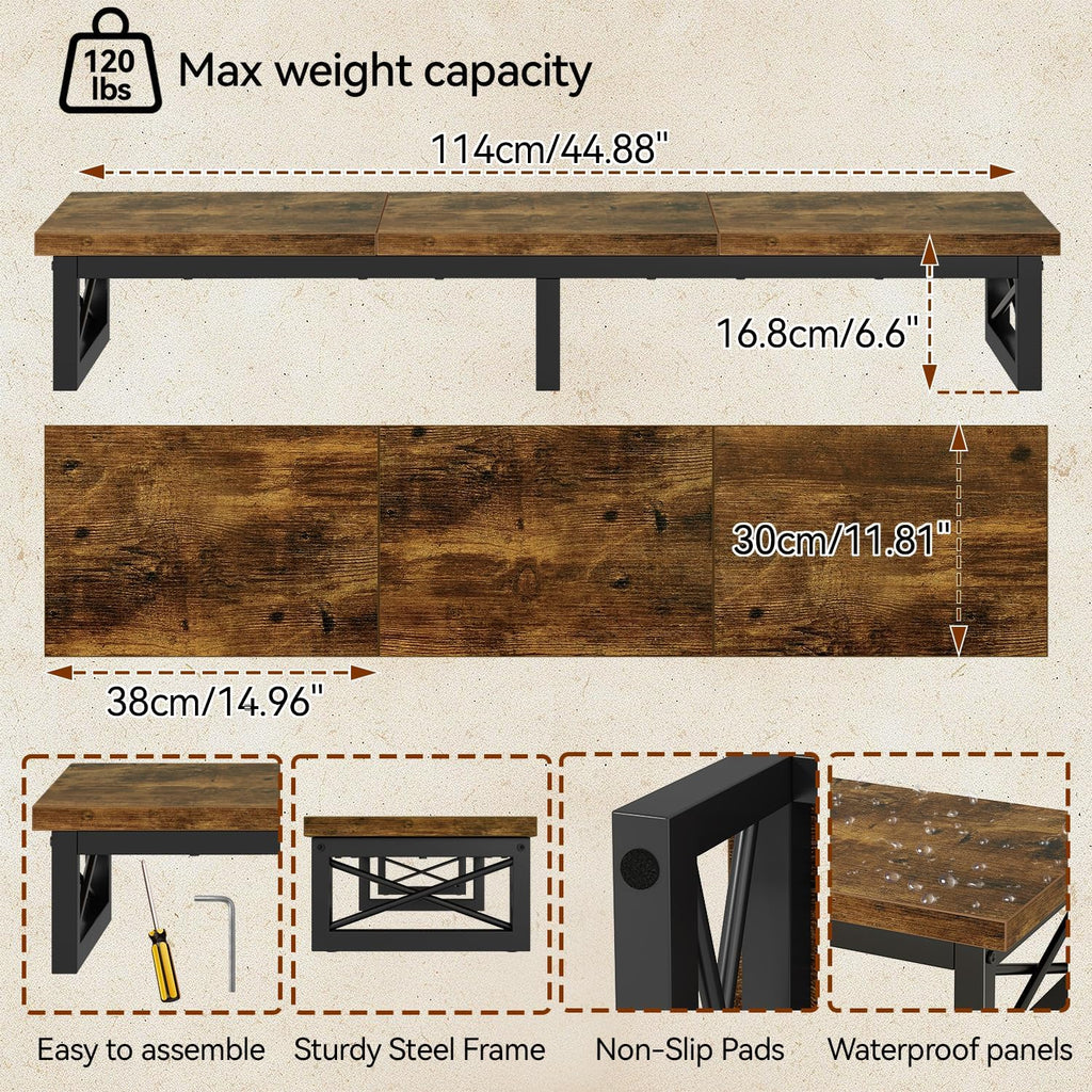 IBUYKE 45" Large TV Riser for 32-60 inch TV,Tabletop Short TV Stand with Storage and Steel Legs,Dual Screen Office Desk,Stand Riser,TV Riser Stand for Home,Bedroom,Living Room,Rustic Brown TVT002H