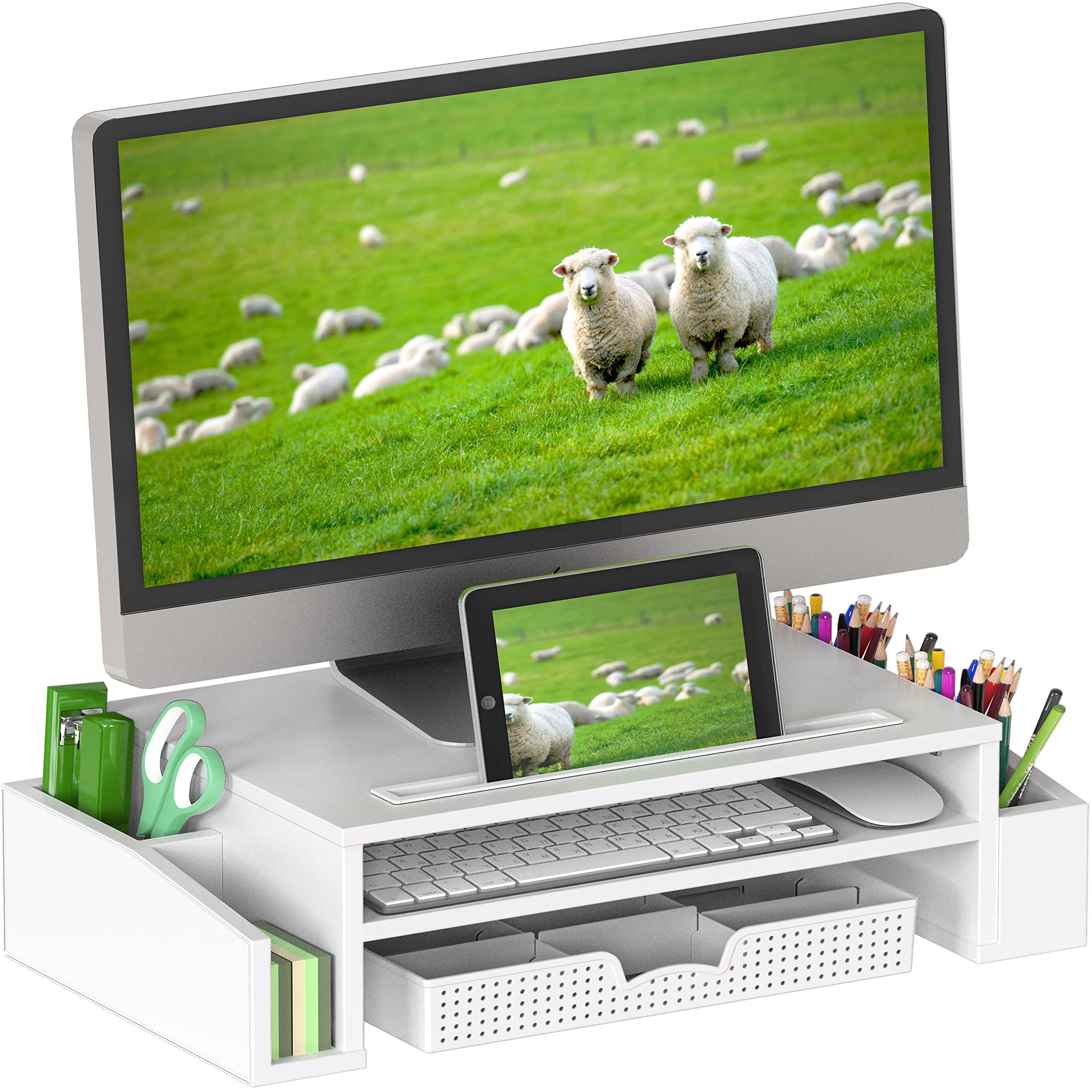 Simple Houseware Desk Monitor Stand Riser with Adjustable Organizer tray