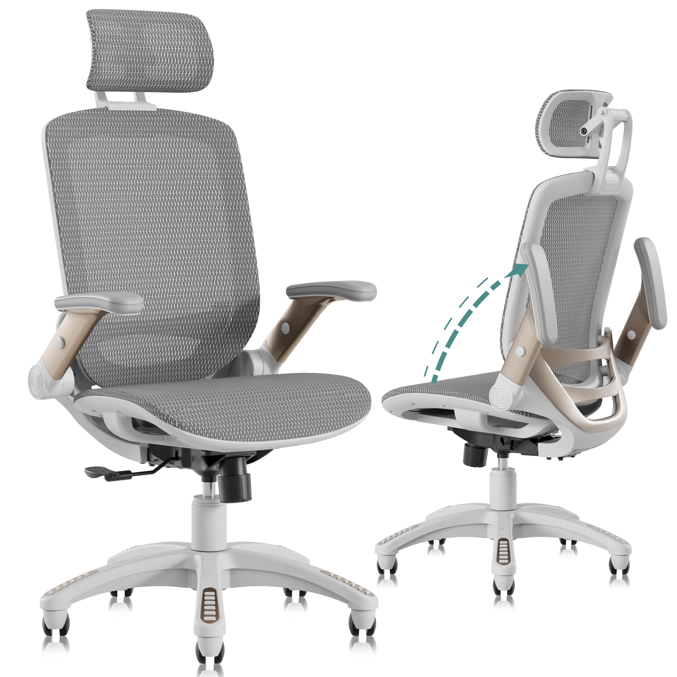 GABRYLLY Ergonomic Office Chair, High Back Home Desk Chair with Headrest, Flip-Up Arms, 90-120° Tilt Lock and Wide Cushion, Big and Tall Mesh Chairs for Man Woman, Black Task Chair