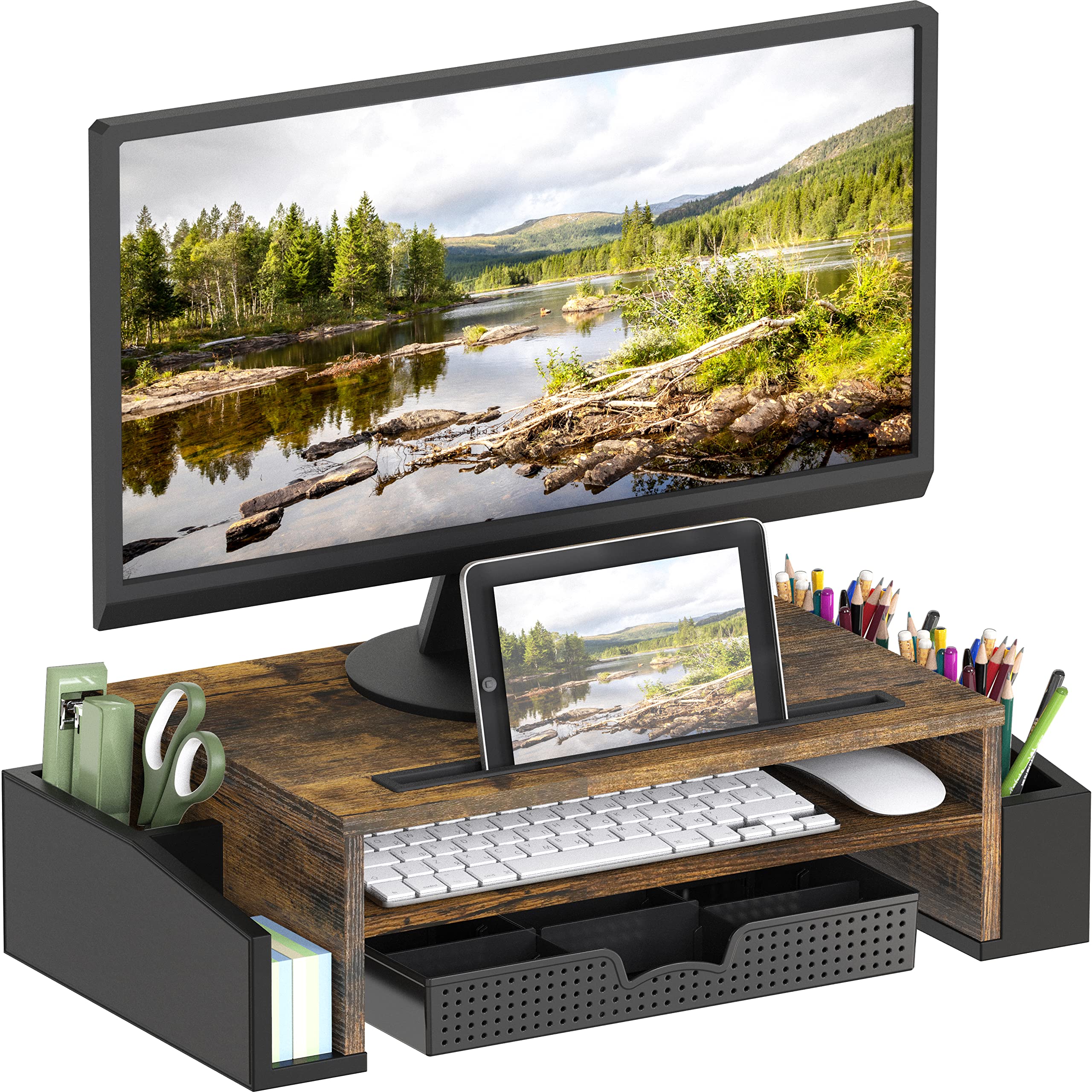 Simple Houseware Desk Monitor Stand Riser with Adjustable Organizer tray